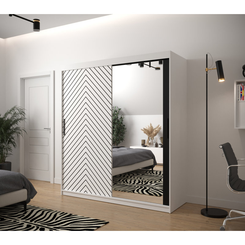 Aroldo 2 Door Manufactured Wood Wardrobe, 200cm H x 180cm W x 62cm D, White