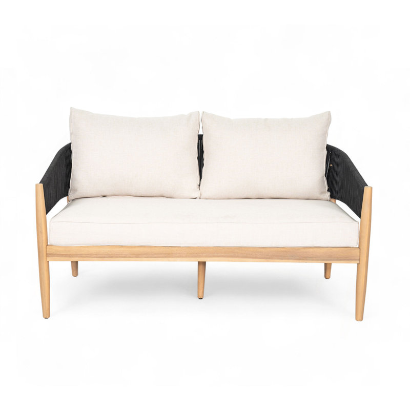 Causeuse d'extérieur en bois d'acacia Verona, bois naturel, coussin beige, Black/Natural
