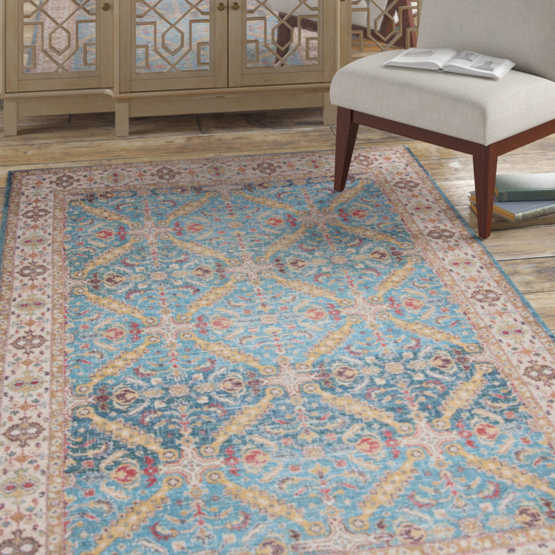 Tapis bleu marine / crème en coton tissé à la main Joppatowne, Rectangle 8 pi x 10 pi