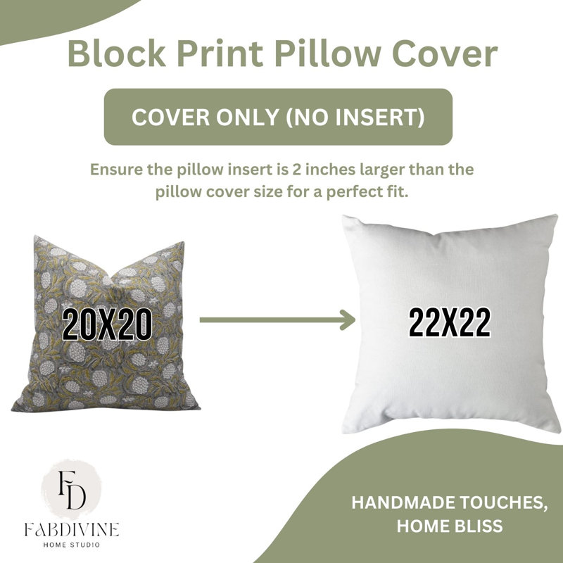 Housse de coussin en lin imprimée à la main Fab Divine Meraki, coussin décoratif fait à la main pour canapé, lit et décor de salon, taille 18 po x 18 po 