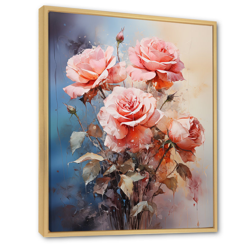 Harmonous Rose Bouquet sur toile, H 44 po x l 34 po x P 1,5 po, Cadre naturel flottant