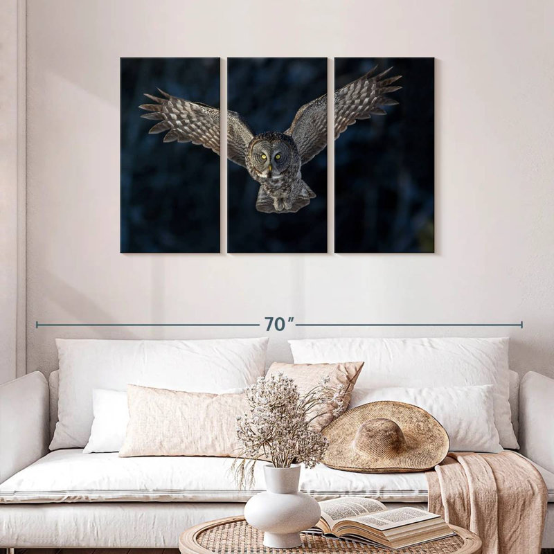 Brampt Flying Gray Owl, 28" H x 45" W