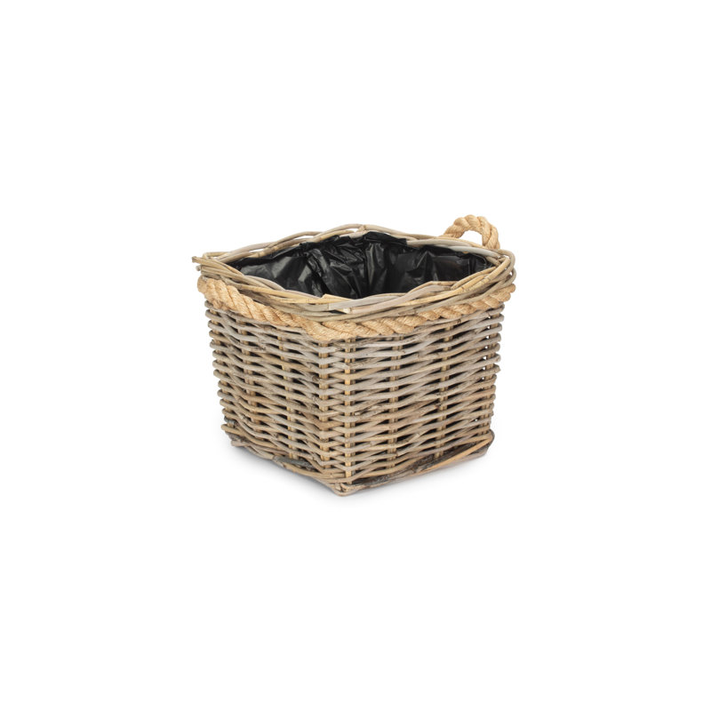  Wicker Tapered Rattan Planter with Lining, 28cm H x 33cm W x 33cm D