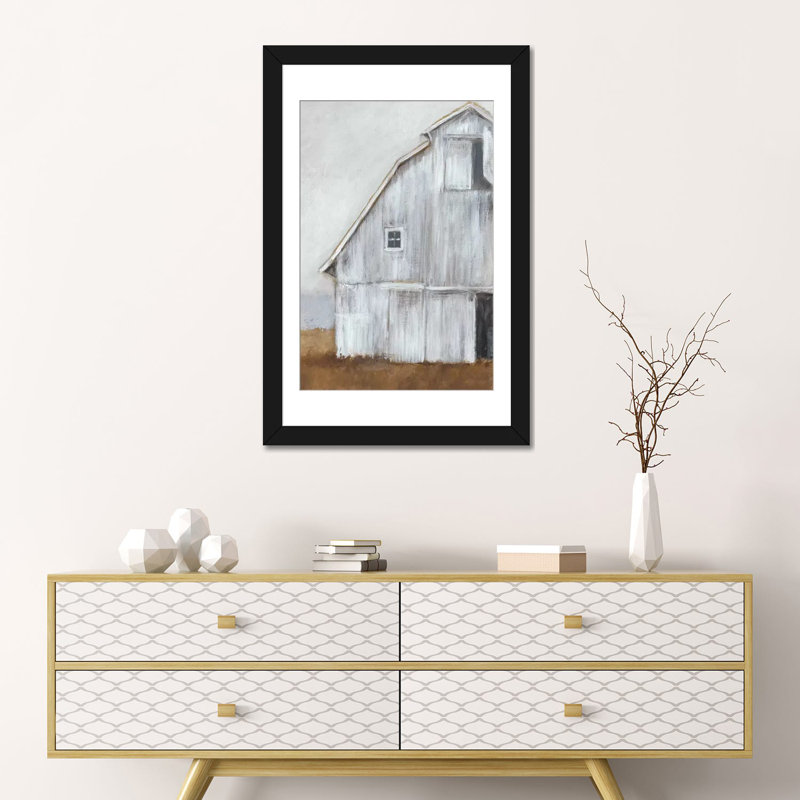 « abandonné grange ii », reproduction d’impression sur toile, H 24 po x l 16 po x P 1 po, Papier d'art encadré noir, Blanc