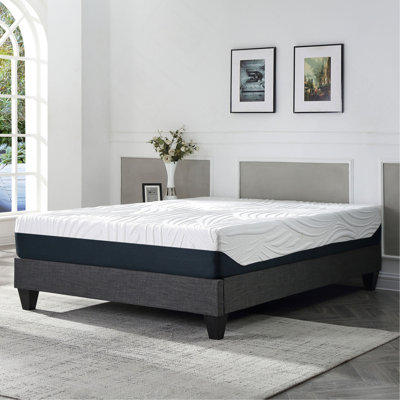 Contemporary Grey Upholstered Platform Bed, Polyester Fabric Bed Frame, Reinforced Support Geometric Foot Platform Bed No Box Spring Needed, Easy Assembly