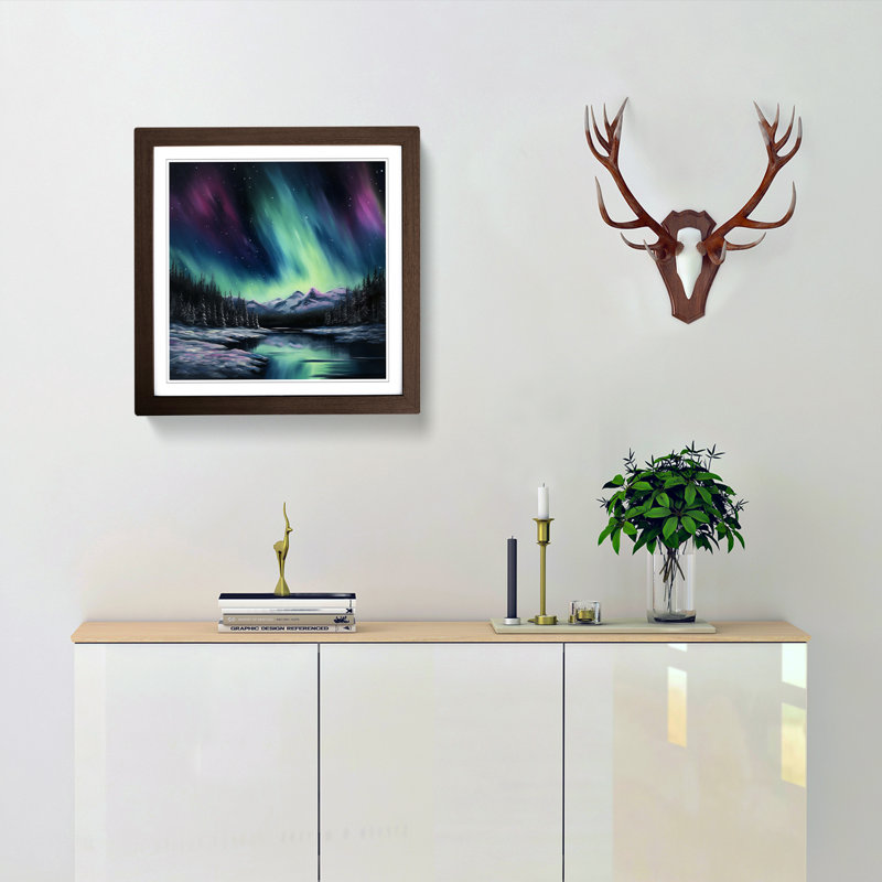 Northern Lights Realism - Framed Print, Walnut