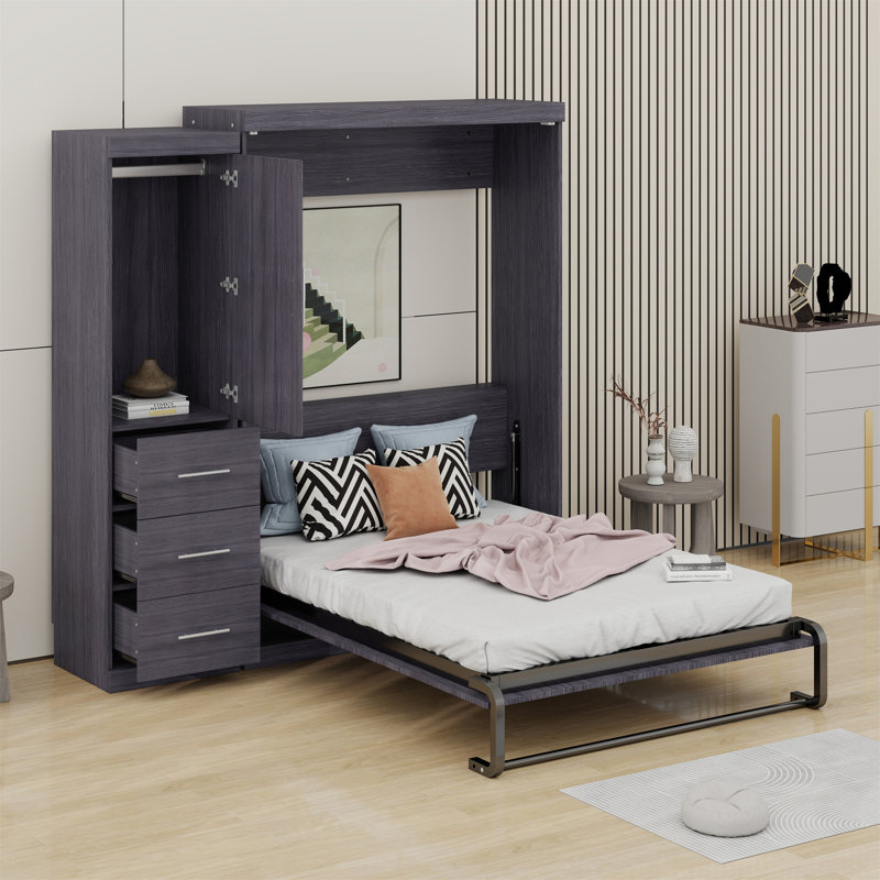 Lit escamotable avec garde-robe et tiroirs, lit de rangement, peut être plié dans une armoire