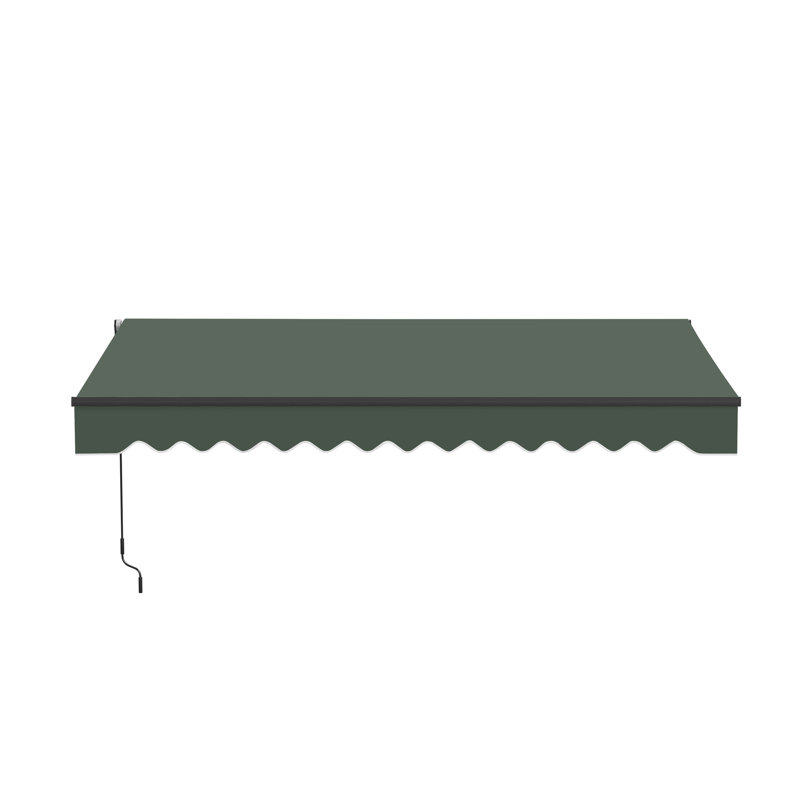 Retractable Motorized Patio Awning – Black Frame, 12' W x 10' D, Green