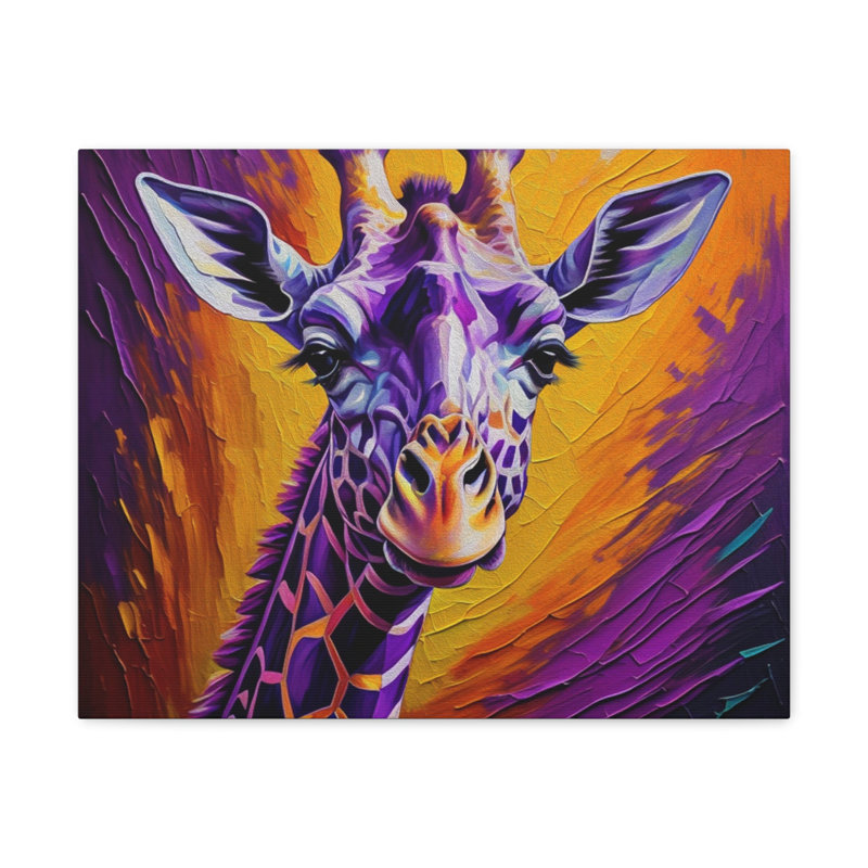 Girafe abstraite mauve moderne, peinture à l'huile sur toile, H 18 po x l 24 po