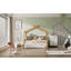 Cadre de lit blanc original en bois pour lit double en bois avec deux tiroirs et une bibliothèque pour la chambre d'amis
