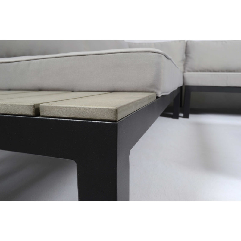 Light Gray Aluminum 5-Person Outdoor Sectional Set with Poly-Lumber Table