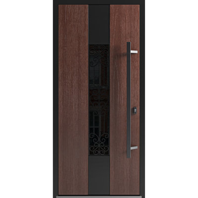 Front Exterior Prehung Steel Door / Ronex 1205 Bronze Oak / Entry Metal Modern Painted W36" X H80" Inswing