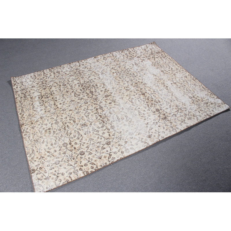Tapis turc noué à la main de style antique pour salon avec un décor rétro en laine beige