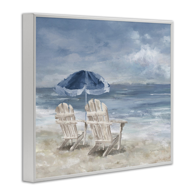 Bb-367 - Chaises de plage sereines encadrées sur bois par Carson Lyons, peinture, Giclée encadrée blanc bord de mer