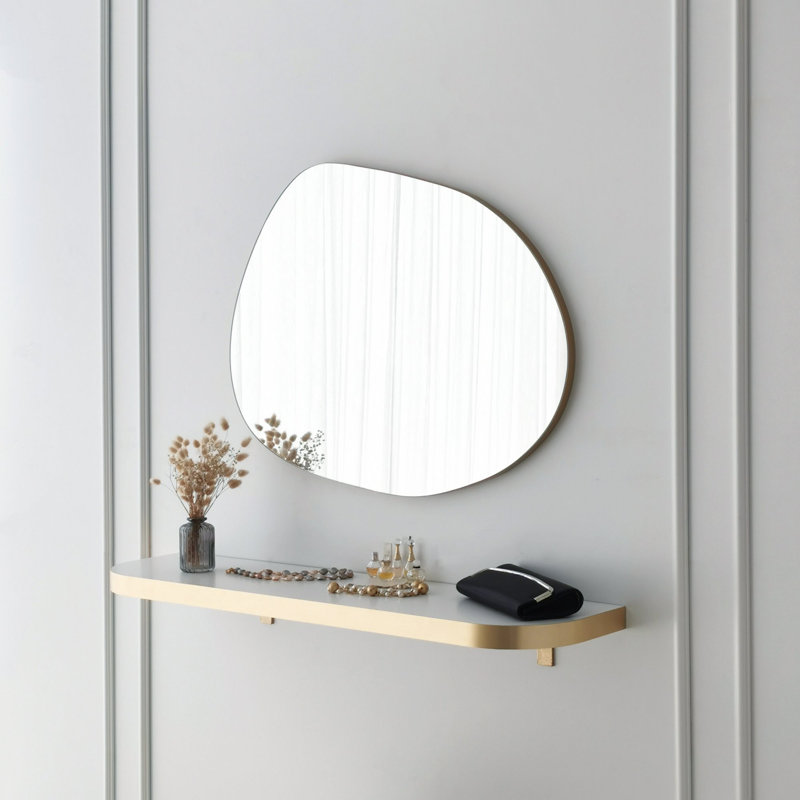 Elegant Abstract Wall Mirror, Gold Color, 29.5 x 21.7 inches | 100% Melamine Coated Particle Board, Thickness: 0.7 inches | Adjustable Horizontally & Vertically, Perfect for Home Decor & Modern Interiors