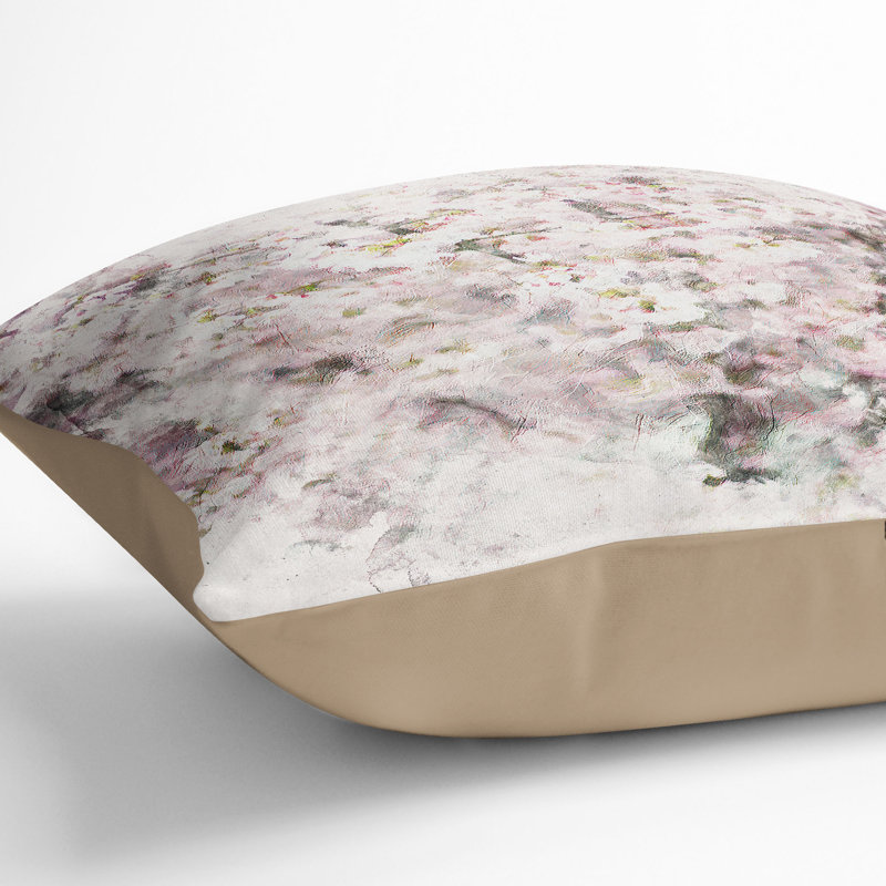 Cherry Blossoms Watercolour Cushion with Filling, Stone, 55cm H x 55cm W x 20cm D