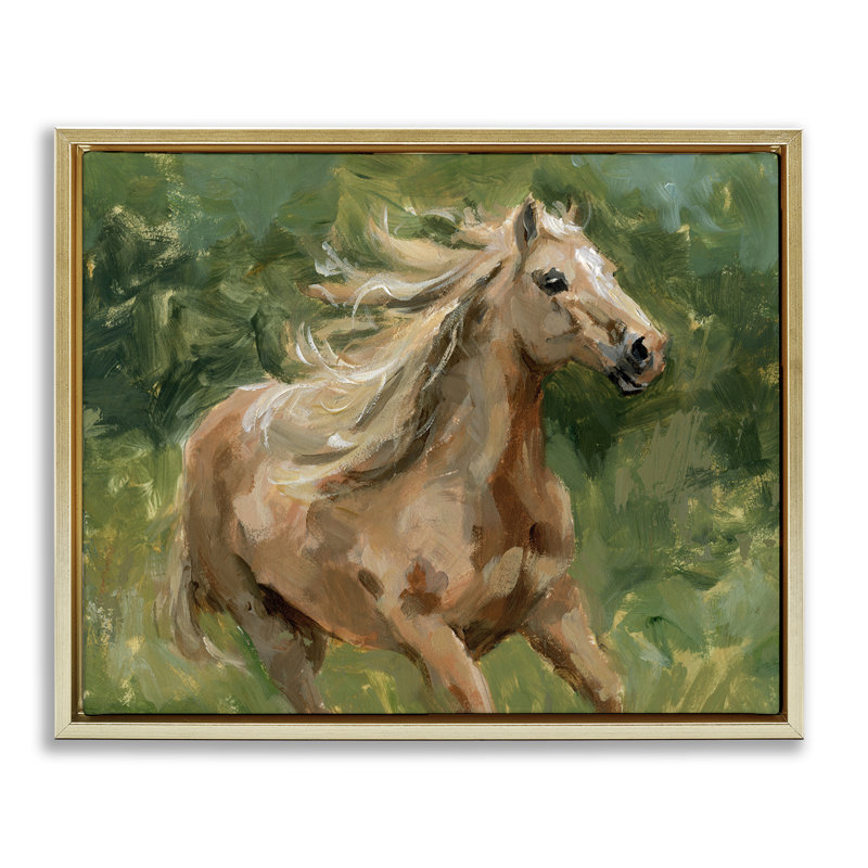 «Dashing Horse in Nature», toile encadrée flottante dorée par Victoria Barnes, Cadre flottant métallique doré