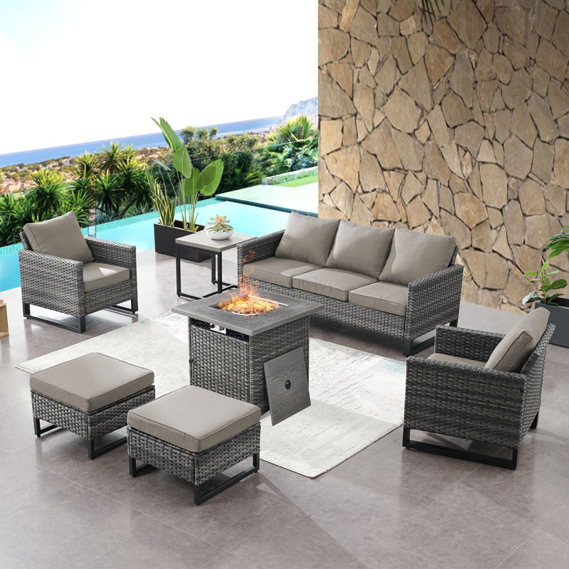 Naresa 7-Piece Wicker Outdoor Sofa Set  2 Chairs, All-Weather PE Wicker, Perfect For Backyard, Garden, Or Patio, Gray