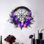 Couronne d'Halloween à DEL mauve pré-éclairée 17,71 pouces avec crâne et roses scintillantes, décoration effrayante de porte d'entrée Spiderweb