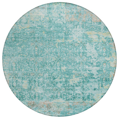 Machine Washable Indoor/Outdoor Xhevrie Teal Rug
