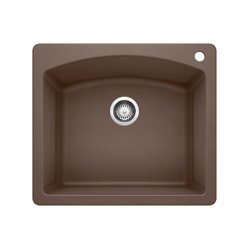 Diamond SILGRANIT 25" Single Bowl Dual Mount Kitchen Sink, Café Brown, 2 hole