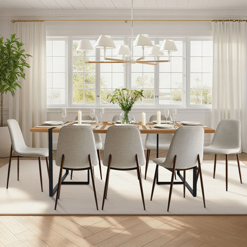 Modern 9-Piece 78.7" W Rectangular Dining Set, Beige