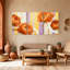 Plantes et fleurs, fleurs oranges avec accents dorés sur fond rayé, ensemble de 3 impressions sur toile-1674499741