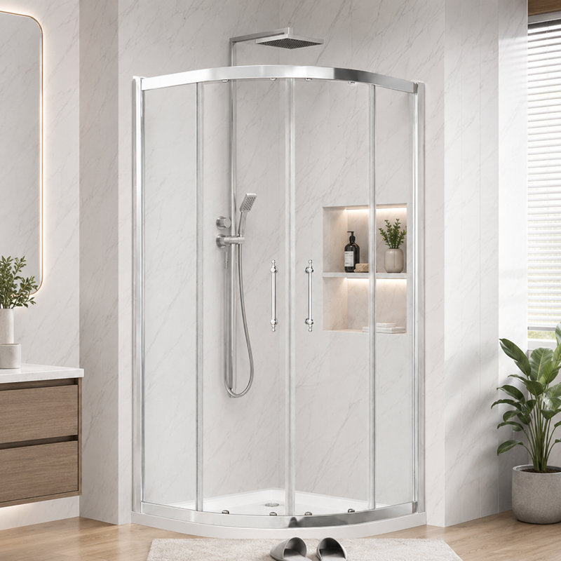 36" X 72" Semi-Frameless Shower Door Neo-Round Corner Sliding Shower Enclosure, Chrome
