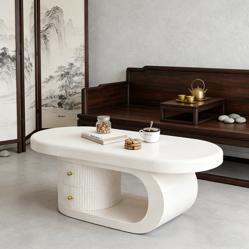 Table basse Minimalist, Blanc, 18.11" H x 51.18" L x 27.55" W, Blanc