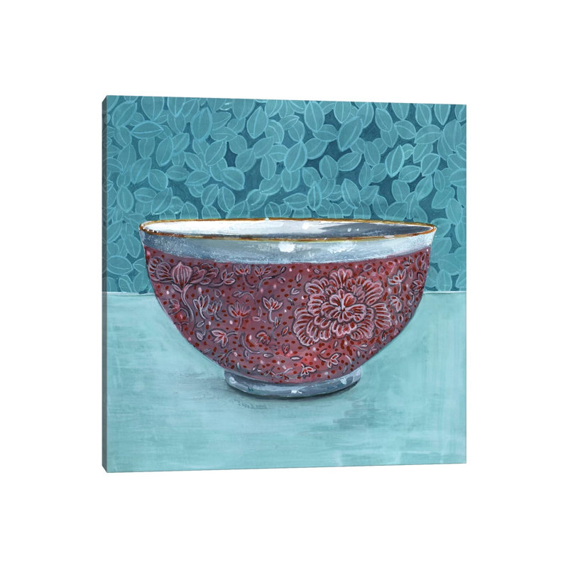 Bowl With Leafy Background by Miri Eshet - Painting on Canvas, 93.98 cm H x 93.98 cm W x 1.91 cm D, Wrapped Canvas