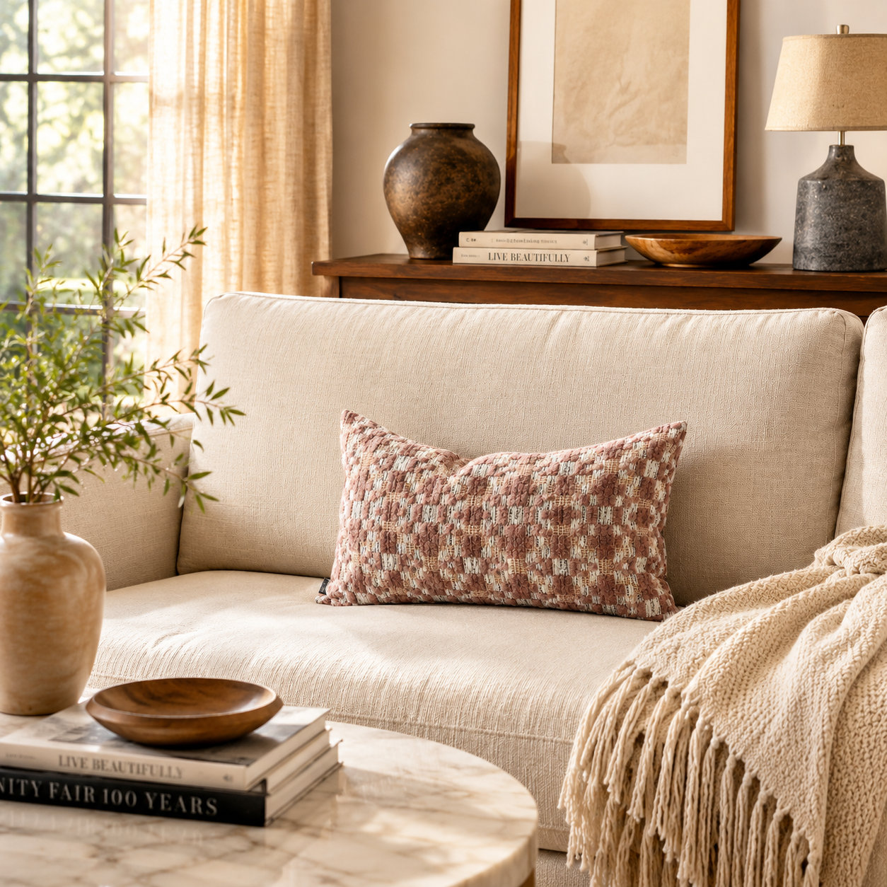 Fraser 24" x 14" Throw Pillow, Rose