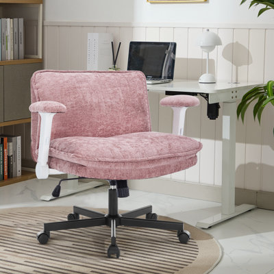 26in W Teddy Velvet Home Office Chair,350LBS Crosslegged Desk Chair with Lumbar Support&Adjustable Armrests