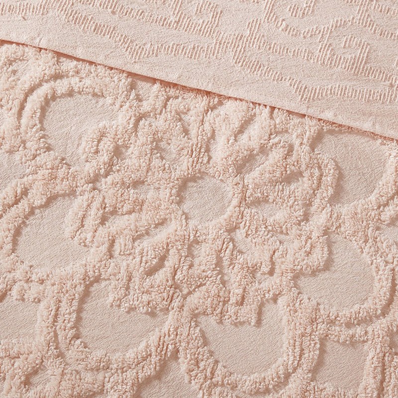 100% coton chenille couvre-lit à médaillon à franges rosé double / grand
