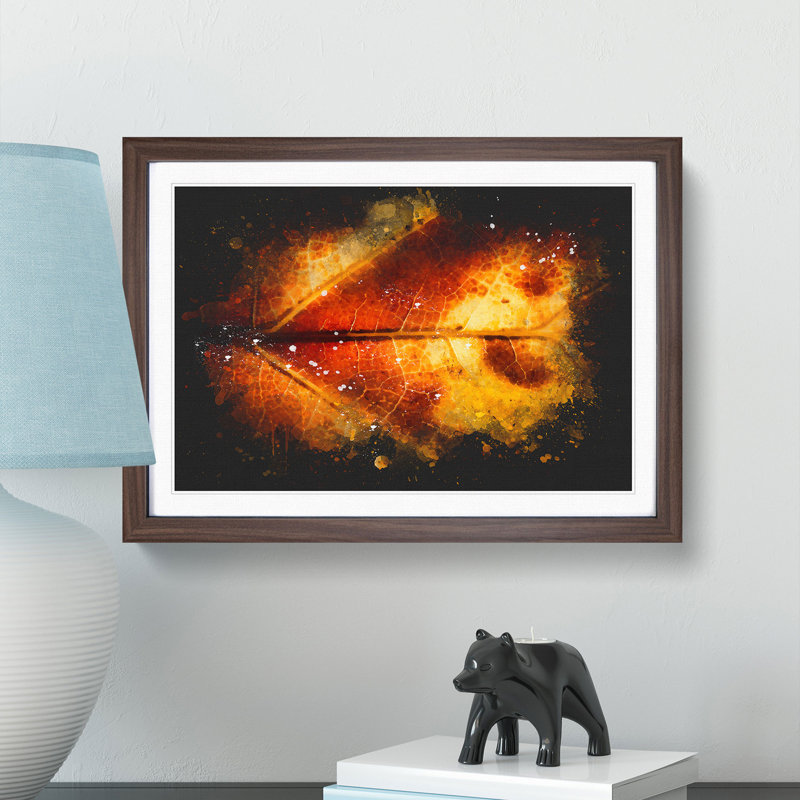Leaf In The Autumn Paint Splash - Picture Frame Graphic Art, Walnut Framed, 33cm H x 45cm W x 2cm D