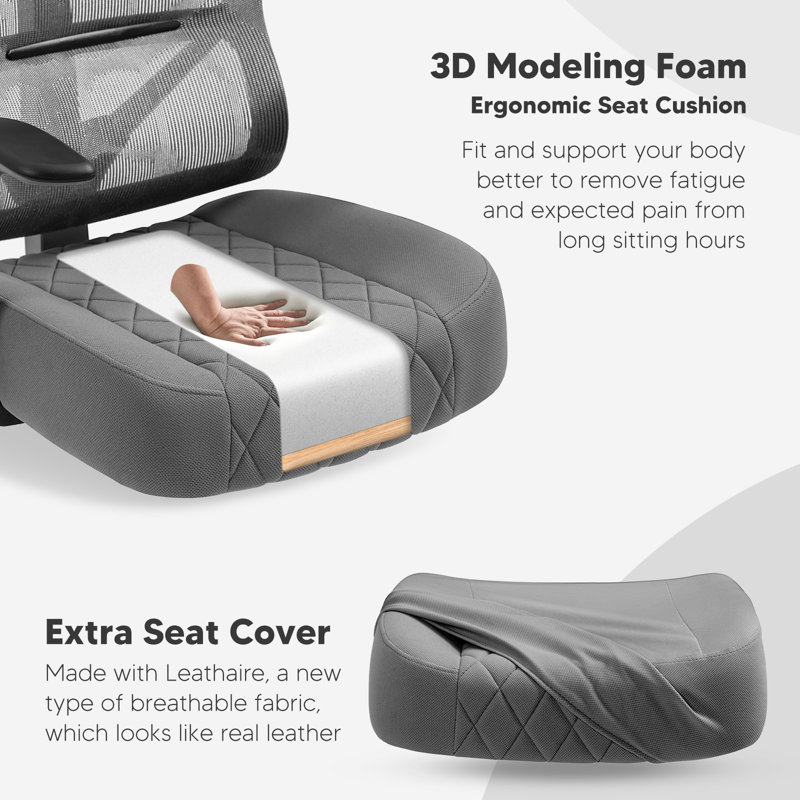 Kymberlie Ergonomic Mesh Task Chair with Headrest, Gray