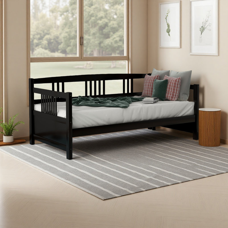 Lit de jour moderne en bois massif, multifonctionnel, taille simple, Lit simple, Espresso