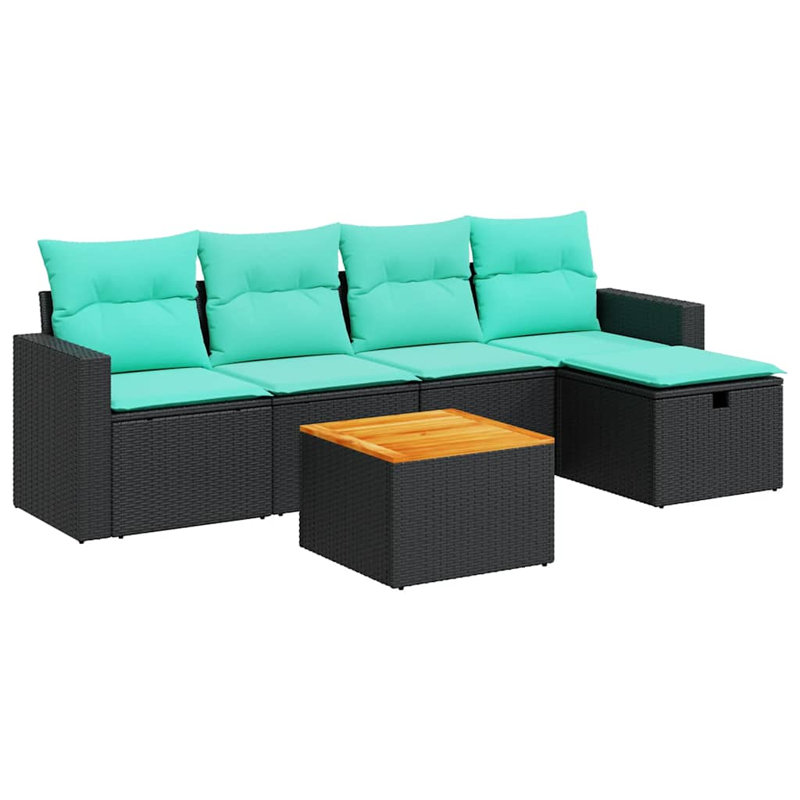  Ensemble de canapé de patio 6 pièces avec coussins en rotin de polyester