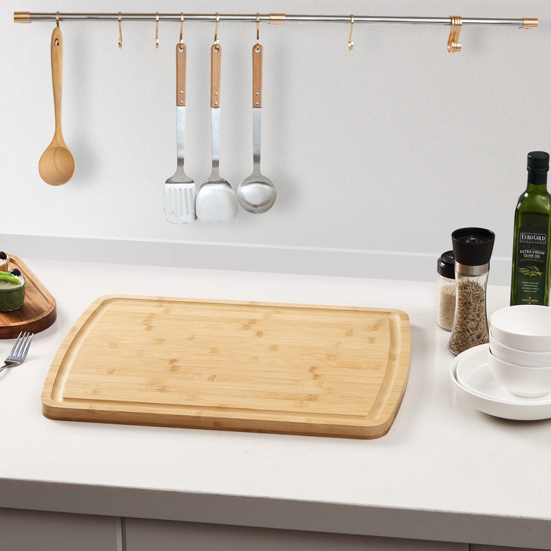 Planche à découper en bois de bambou pour la cuisine, grande planche à découper, planche à fromage en bois, avec poignées latérales et rainures à jus