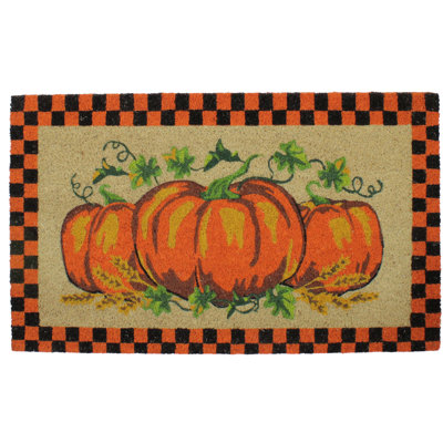 Checkered Fall Harvest Pumpkin Doormat 18" x 30"
