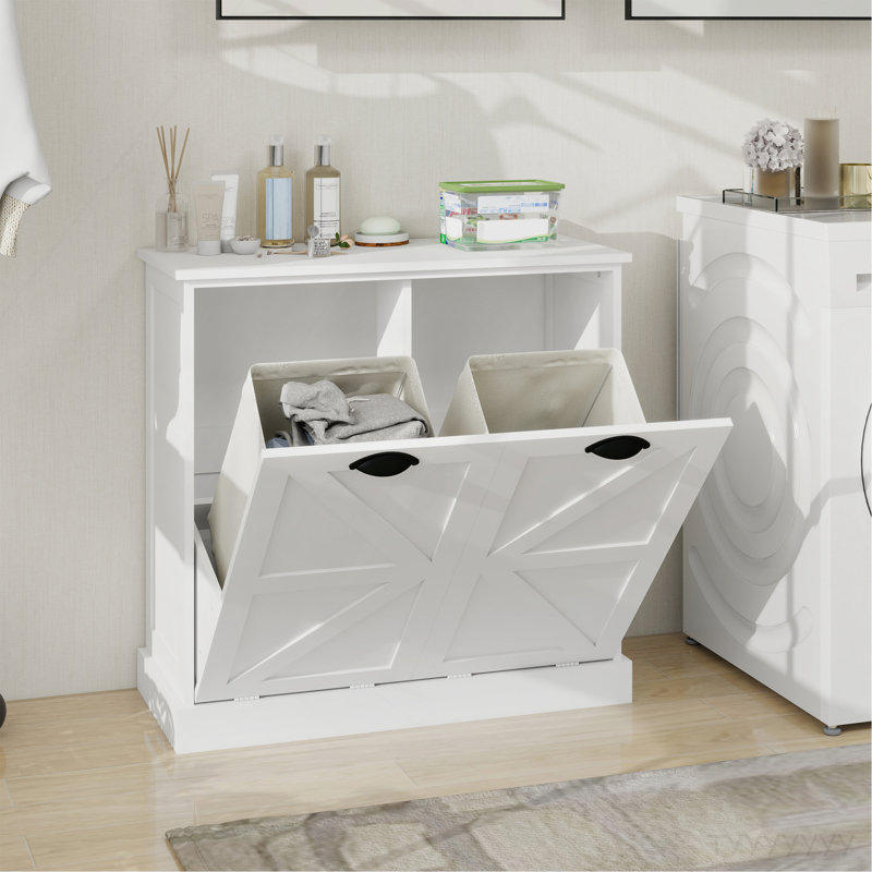 Armoire de trieur de linge à deux compartiments inclinable - blanc