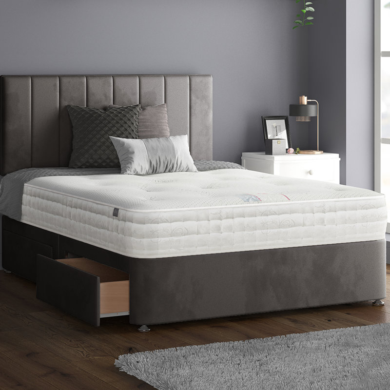 Ohioville Divan Bed Base, Small Double (4'), Grey, 2 Foot-end Drawers