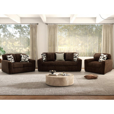 Corcoran 3-Piece Living Room Set, Oversized Sofa, Loveseat, and Chair and a Half with Jumbo Corduroy Upholstery, Reversible Cushions, Chocolate