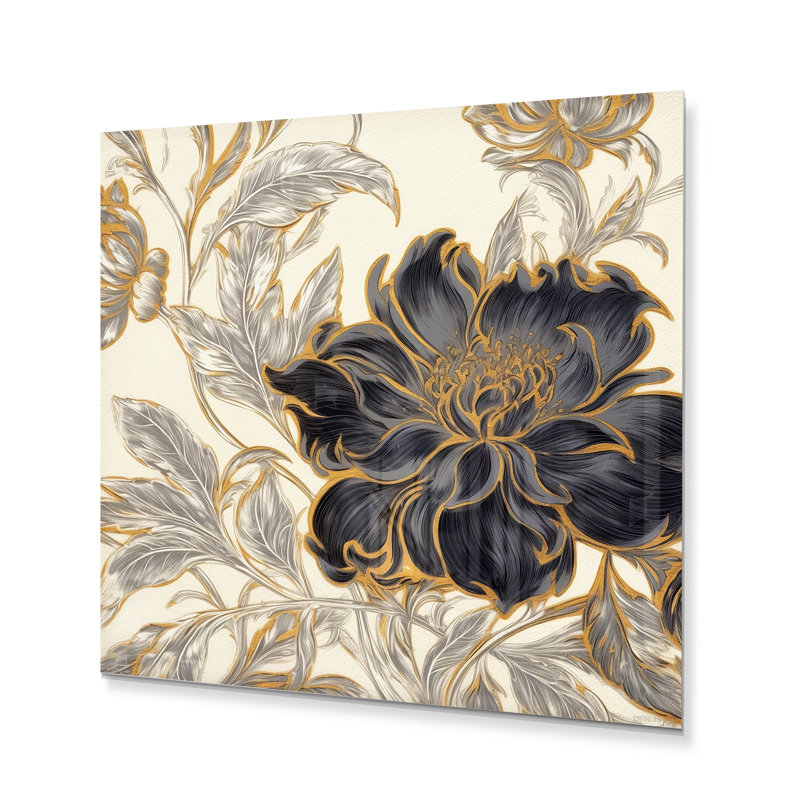 Blue Gold Peony Symphony II sur impression métallique, H 23 po x l 23 po x P 1 po