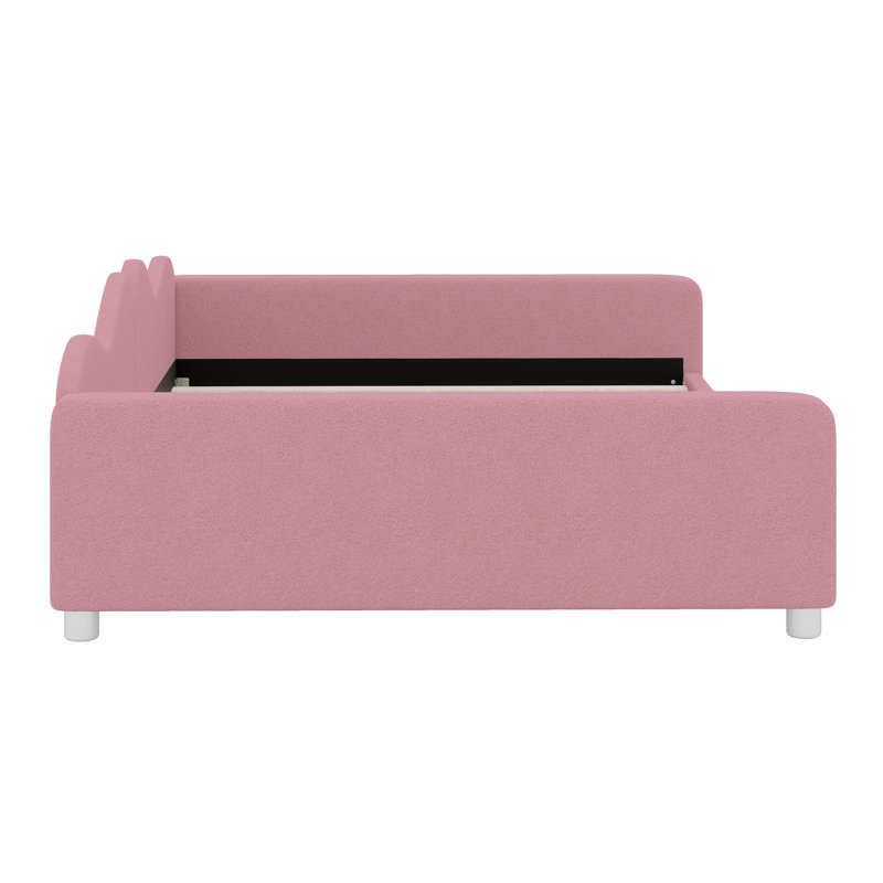 Upholstered Daybed With Cloud-Shaped Backrest, Pink