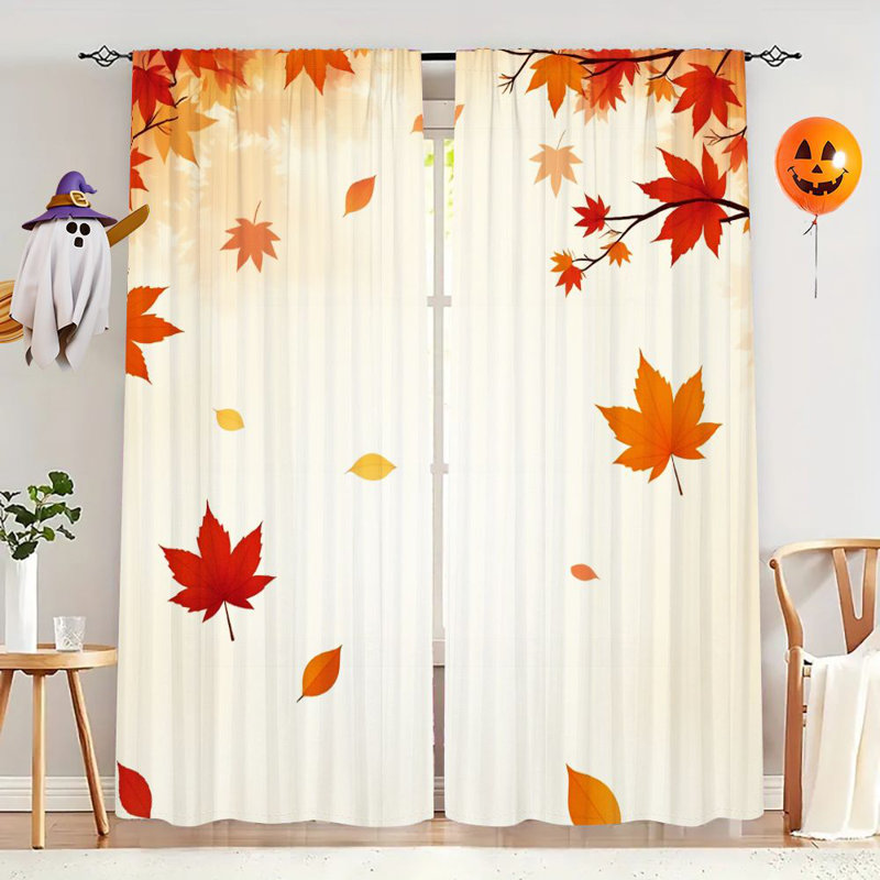 2Pcs rideaux en feuille d'érable d'automne, rideau filtrant la lumière de campagne moderne à motif d'automne pour le salon