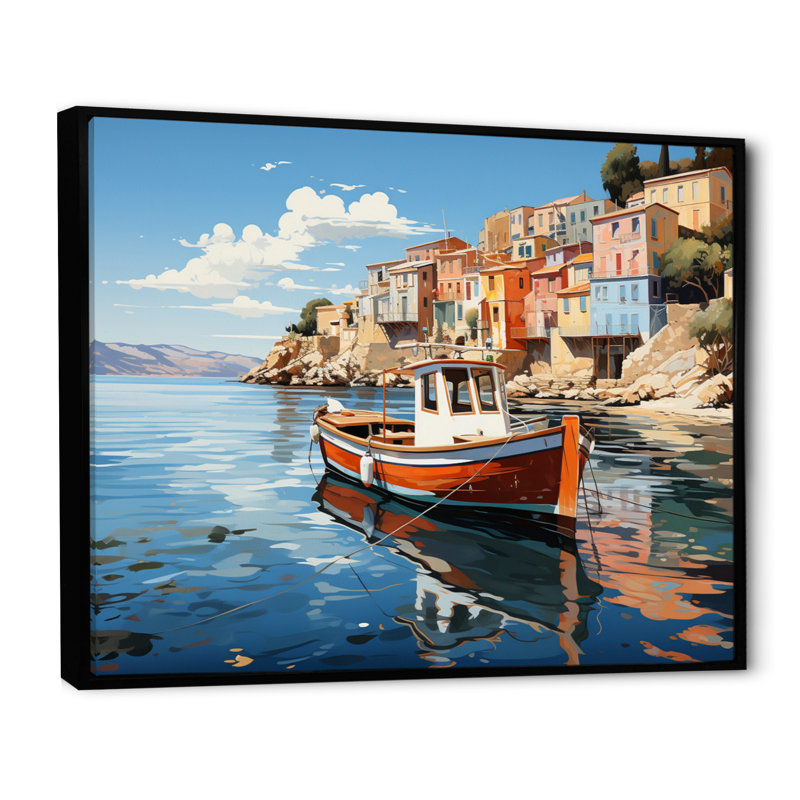 «Grèce Maritime Charm II», reproduction sur toile, H 34 po x l 44 po x P 1,5 po, Cadre flottant noir