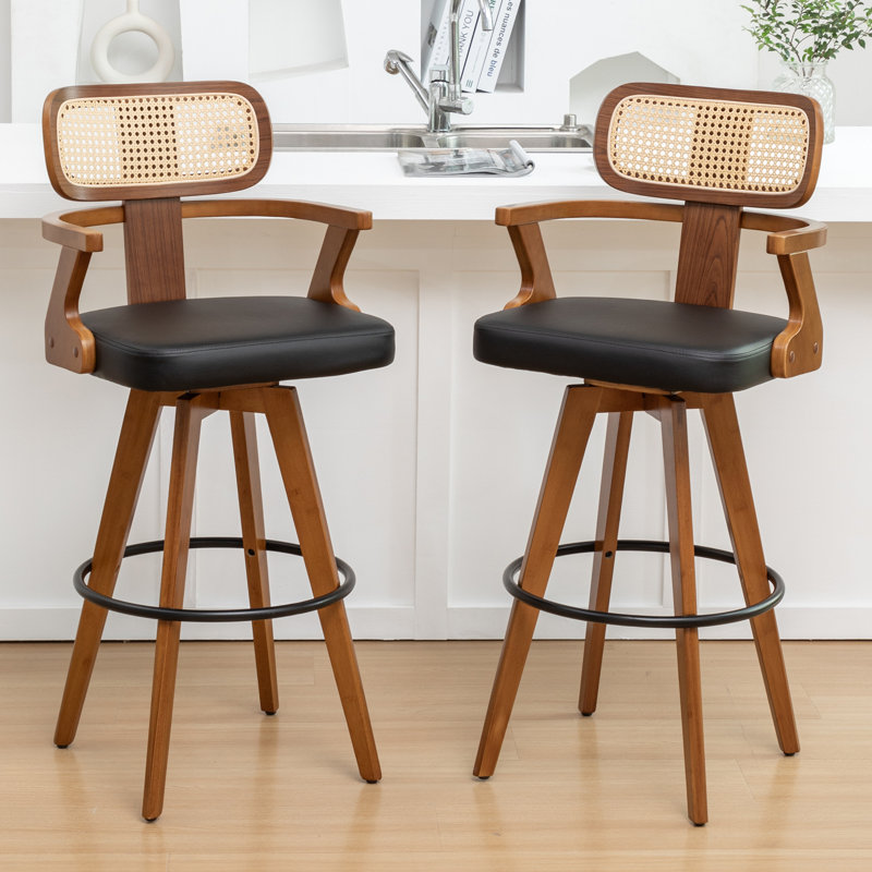 Tabourets de comptoir pivotants et rembourrés, Noir, Tabouret de comptoir (siège d'une hauteur de 27,1
