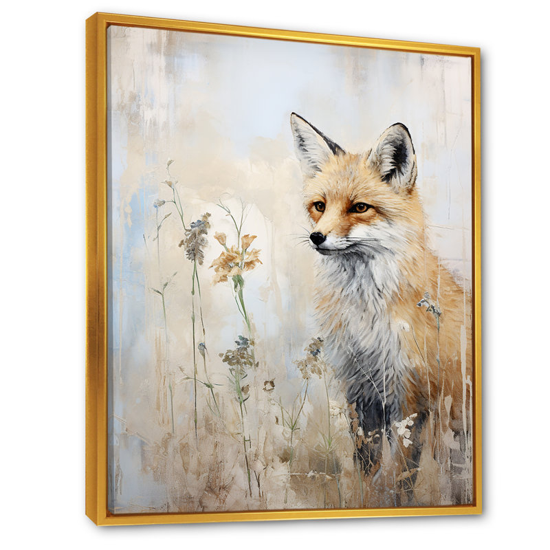 Portrait de renard minimalisme dans la forêt II sur toile, Cadre flottant doré, 20" H x 12" W