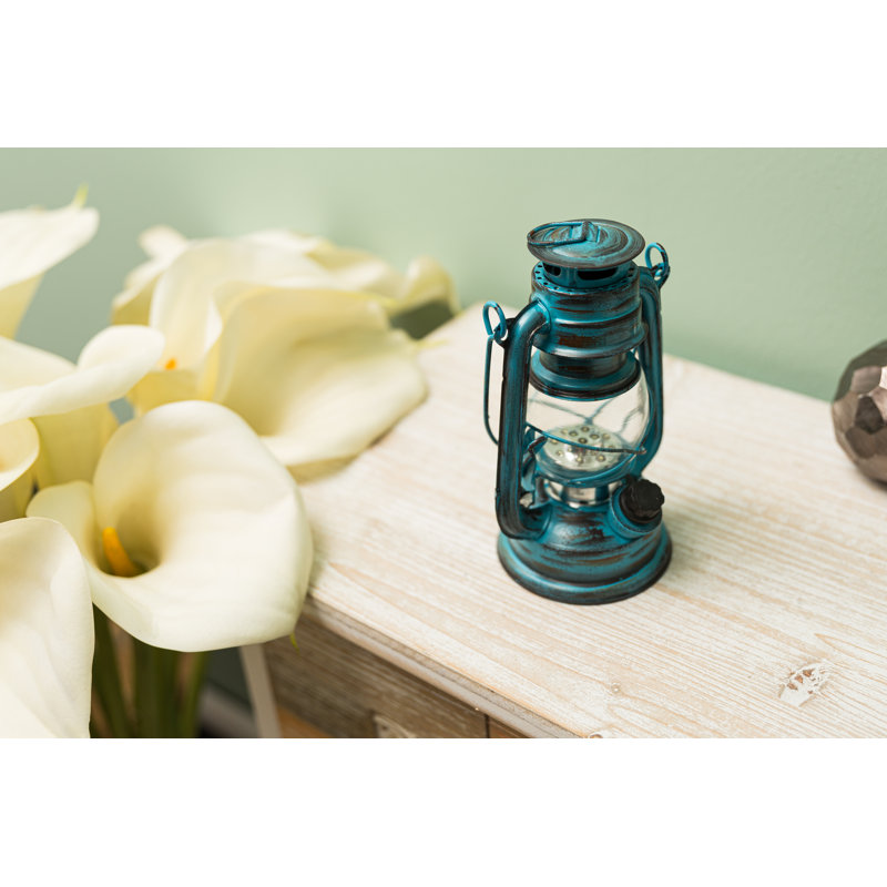 Flameless Candle with Iron Holder, Blue, 19cm H x 10cm W x 12cm D