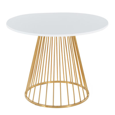 Table de salle à manger contemporaine en métal doré et panneau de fibres à densité moyenne blanc